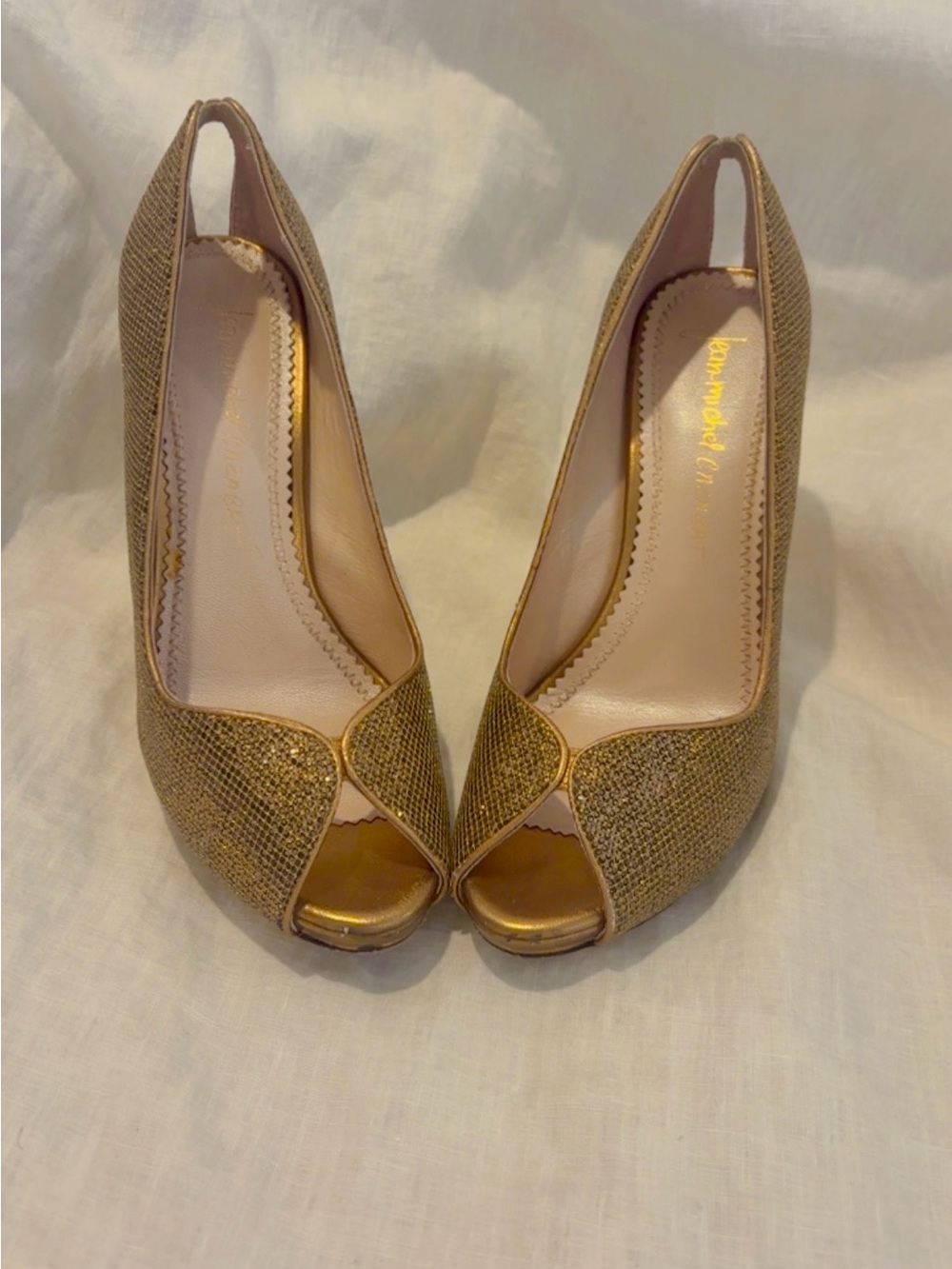 Golden Peep-Toe Pump